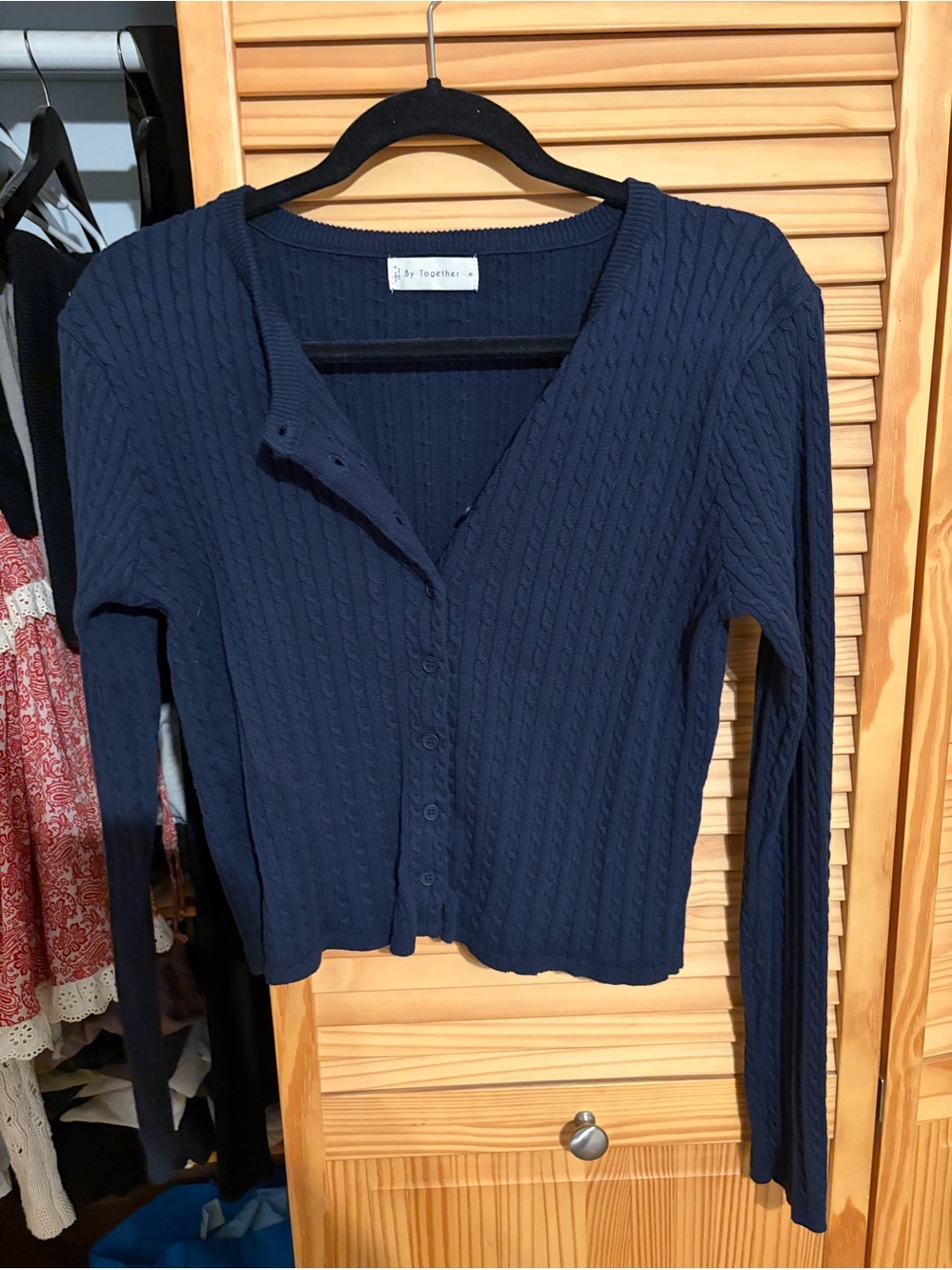 By Together 100% Cotton Navy Cable Knit Cardigan, Size M